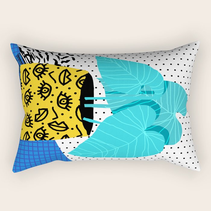 Totes magoats - memphis throwback retro house plant squiggle dot polka dot neon 1980s 80s style art Rectangular Pillow Gallery Image 2
