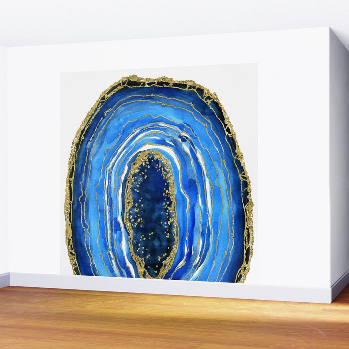 Cobalt blue and gold geode in watercolor (2) Wall Mural Gallery Image 2
