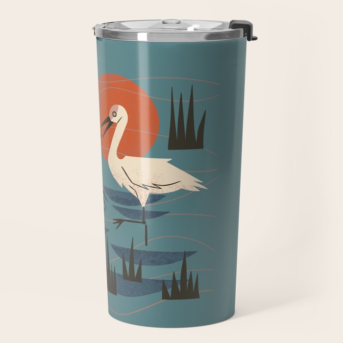 Cranes Wading At Sunset Travel Mug Gallery Image 2