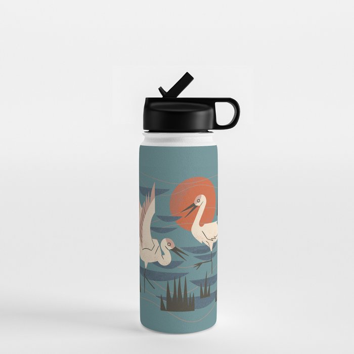 Cranes Wading At Sunset Water Bottle Gallery Image 1