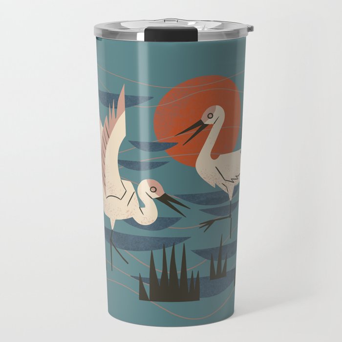 Cranes Wading At Sunset Travel Mug Gallery Image 1