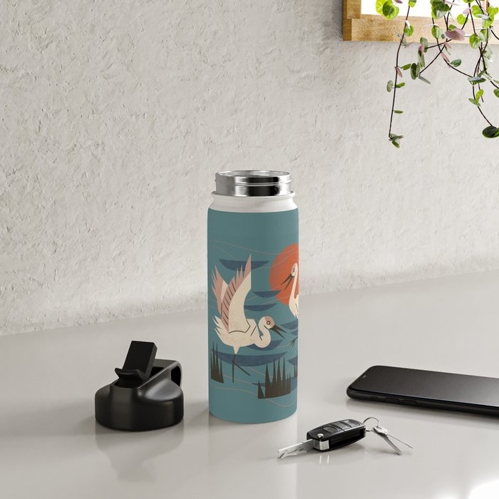 Cranes Wading At Sunset Water Bottle Gallery Image 4