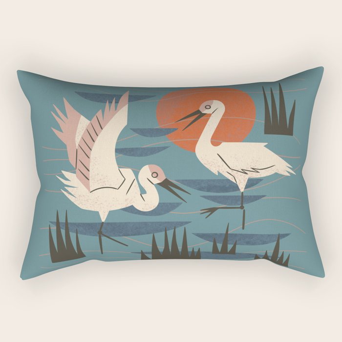 Cranes Wading At Sunset Rectangular Pillow