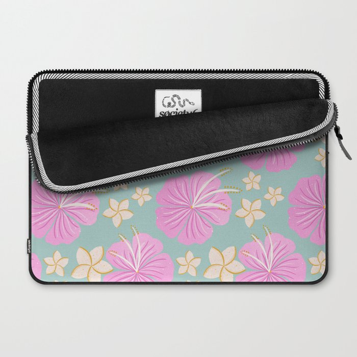 Pink and turquoise hibiscus flowers pattern Laptop Sleeve Gallery Image 2