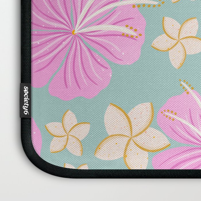 Pink and turquoise hibiscus flowers pattern Laptop Sleeve Gallery Image 3