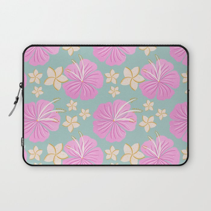 Pink and turquoise hibiscus flowers pattern Laptop Sleeve Gallery Image 1