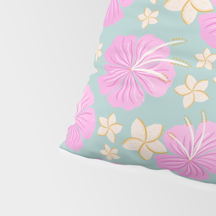 Pink and turquoise hibiscus flowers pattern Pillow Sham Gallery Image 4