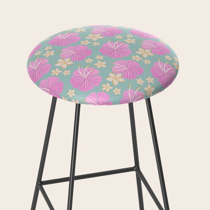 Pink and turquoise hibiscus flowers pattern Stool Gallery Image 2