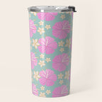 Pink and turquoise hibiscus flowers pattern Travel Mug Gallery Image 2