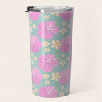 Pink and turquoise hibiscus flowers pattern Travel Mug Gallery Image 3