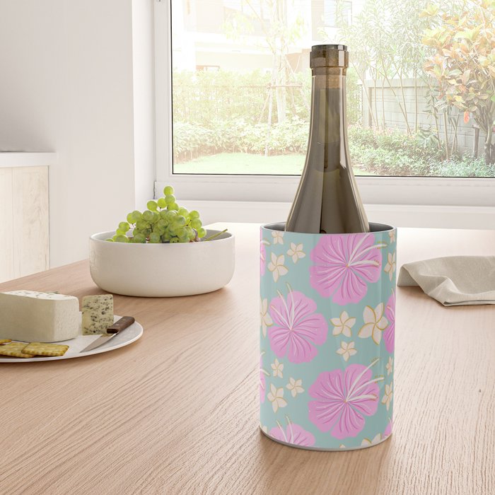 Pink and turquoise hibiscus flowers pattern Wine Chiller Gallery Image 4
