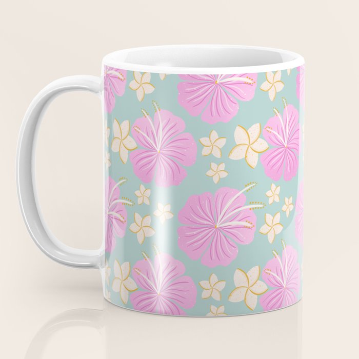 Pink and turquoise hibiscus flowers pattern Coffee Mug Gallery Image 3