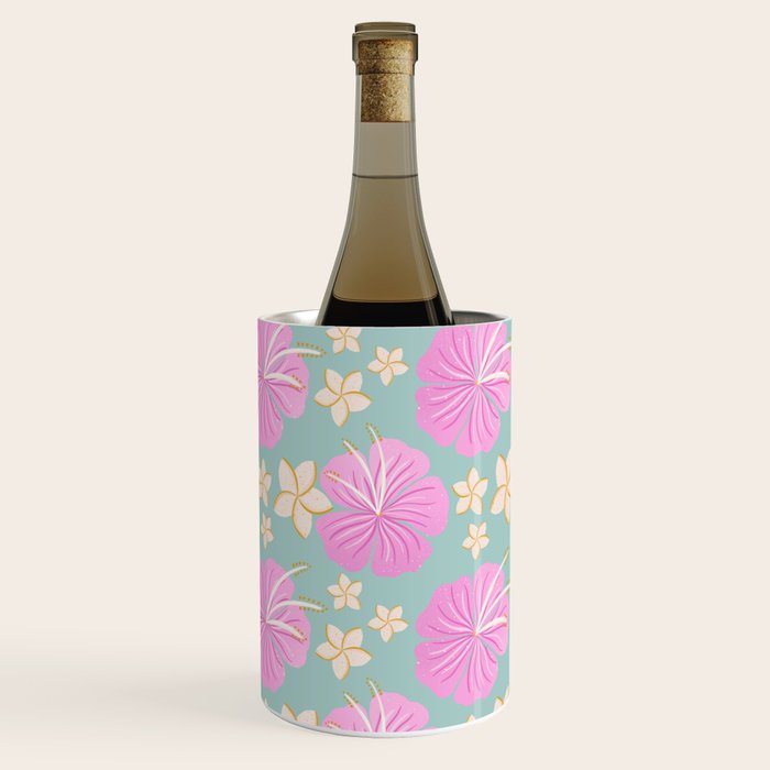 Pink and turquoise hibiscus flowers pattern Wine Chiller Gallery Image 3