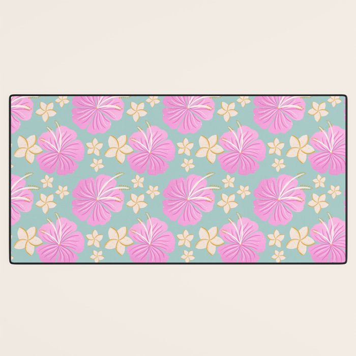 Pink and turquoise hibiscus flowers pattern Desk Mat Gallery Image 3
