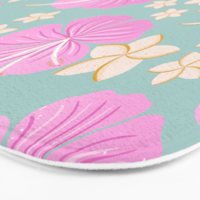 Pink and turquoise hibiscus flowers pattern Bath Mat Gallery Image 3