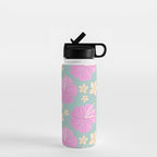 Pink and turquoise hibiscus flowers pattern Water Bottle Gallery Image 1