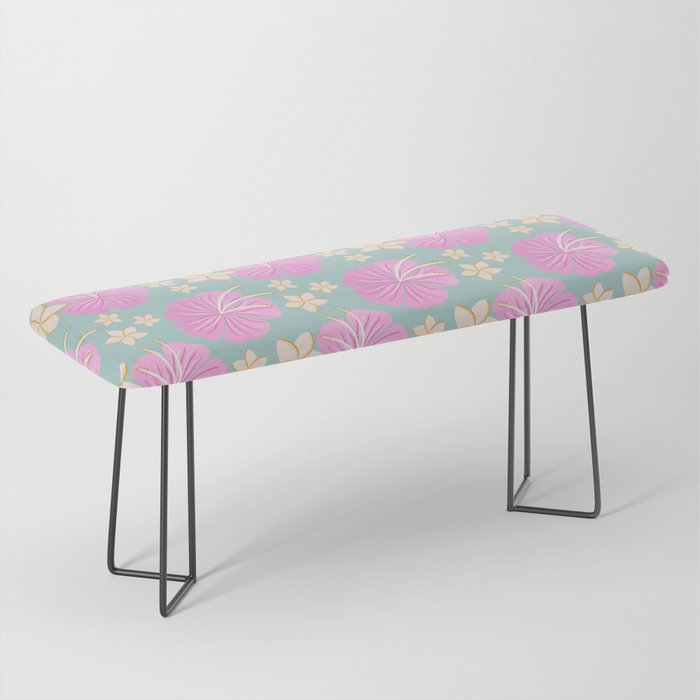Pink and turquoise hibiscus flowers pattern Bench Gallery Image 1