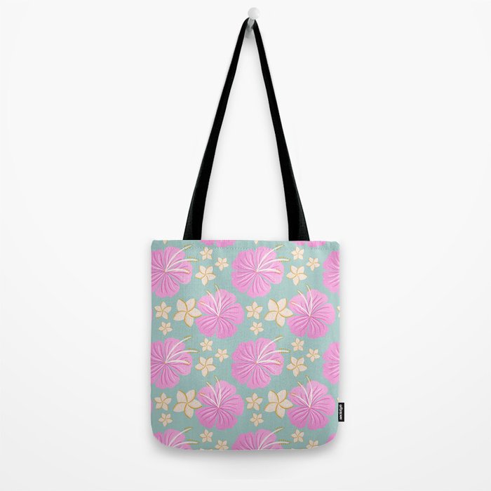 Pink and turquoise hibiscus flowers pattern Tote Bag Gallery Image 2