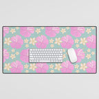Pink and turquoise hibiscus flowers pattern Desk Mat Gallery Image 1