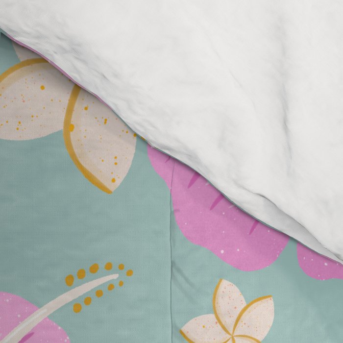 Pink and turquoise hibiscus flowers pattern Comforter Gallery Image 4