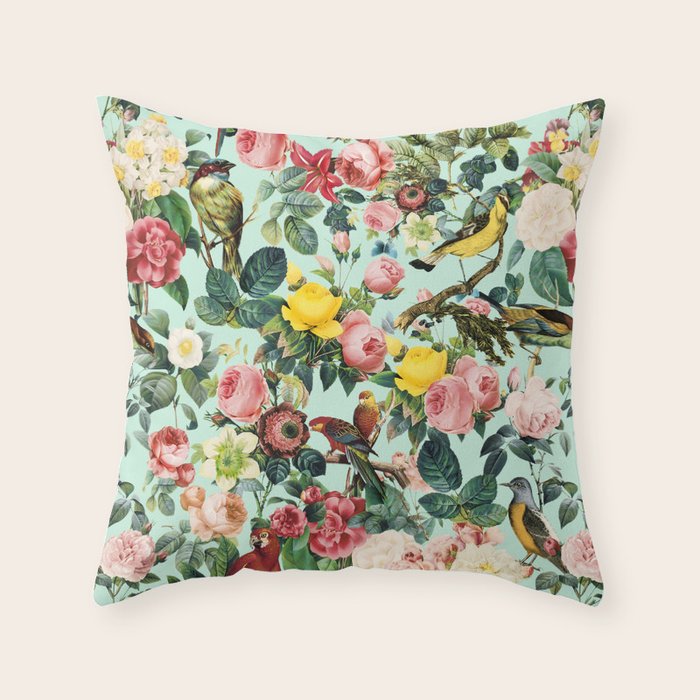 Floral and Birds III Throw Pillow Gallery Image 1