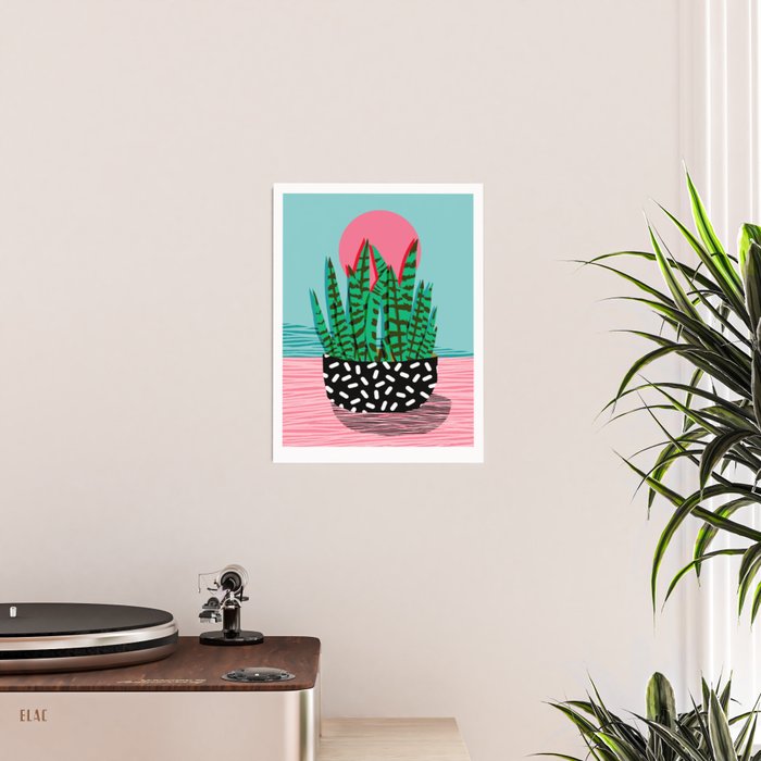 Edgy - wacka potted indoor house plant hipster retro throwback minimal 1980s 80s neon pop art Poster Gallery Image 2