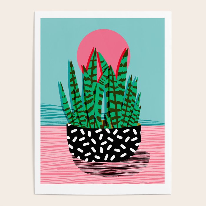 Edgy - wacka potted indoor house plant hipster retro throwback minimal 1980s 80s neon pop art Poster Gallery Image 4