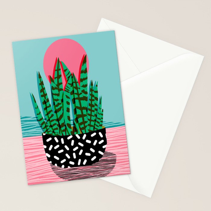 Edgy - wacka potted indoor house plant hipster retro throwback minimal 1980s 80s neon pop art Stationery Card Gallery Image 2