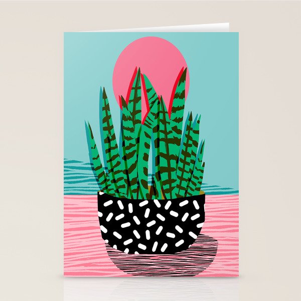 Edgy - wacka potted indoor house plant hipster retro throwback minimal 1980s 80s neon pop art Stationery Card Gallery Image 1
