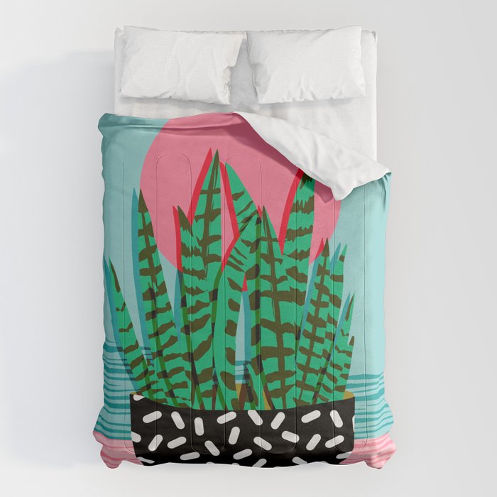 Edgy - wacka potted indoor house plant hipster retro throwback minimal 1980s 80s neon pop art Comforter Gallery Image 6