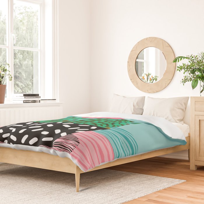 Edgy - wacka potted indoor house plant hipster retro throwback minimal 1980s 80s neon pop art Duvet Cover Gallery Image 2