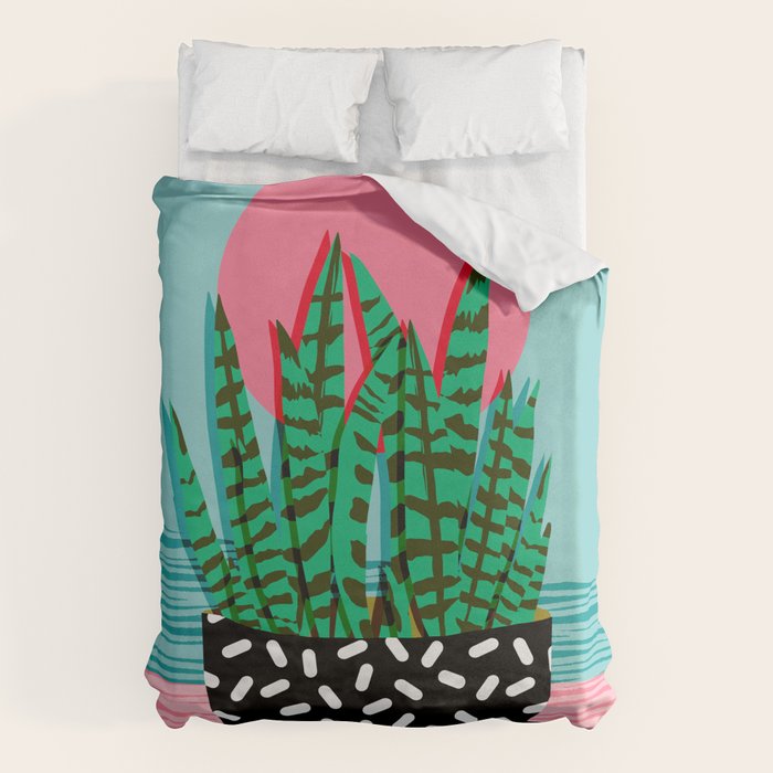 Edgy - wacka potted indoor house plant hipster retro throwback minimal 1980s 80s neon pop art Duvet Cover