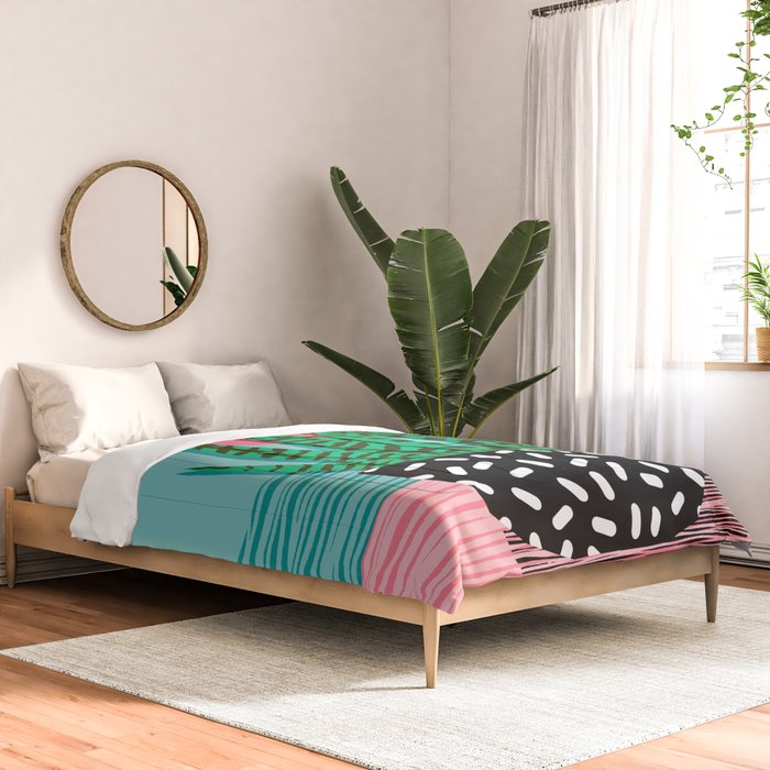 Edgy - wacka potted indoor house plant hipster retro throwback minimal 1980s 80s neon pop art Comforter Gallery Image 2