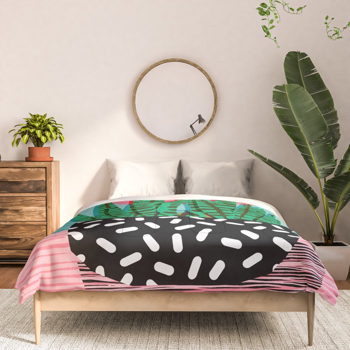 Edgy - wacka potted indoor house plant hipster retro throwback minimal 1980s 80s neon pop art Comforter Gallery Image 3