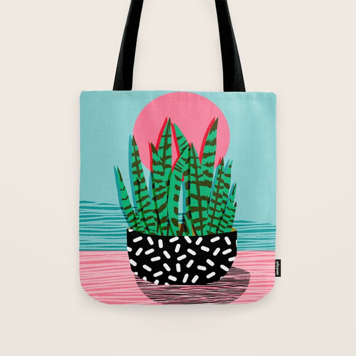 Edgy - wacka potted indoor house plant hipster retro throwback minimal 1980s 80s neon pop art Tote Bag Gallery Image 1