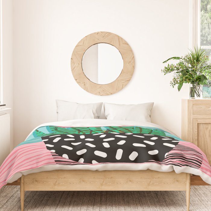 Edgy - wacka potted indoor house plant hipster retro throwback minimal 1980s 80s neon pop art Duvet Cover Gallery Image 3