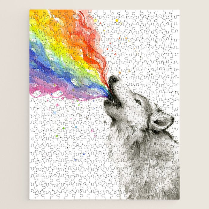 Wolf Howling Rainbow Watercolor Jigsaw Puzzle Gallery Image 1