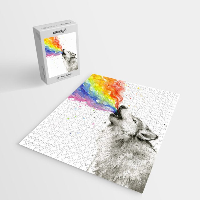Wolf Howling Rainbow Watercolor Jigsaw Puzzle Gallery Image 2