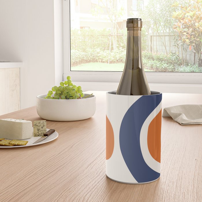 Abstract Shapes 14 in Orange and Navy Blue (Rainbow and Moon Phases Abstraction) Wine Chiller Gallery Image 4