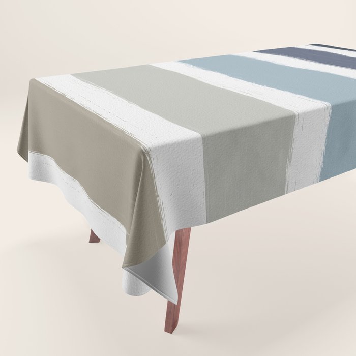 Blue & Taupe Stripes Tablecloth Gallery Image 1