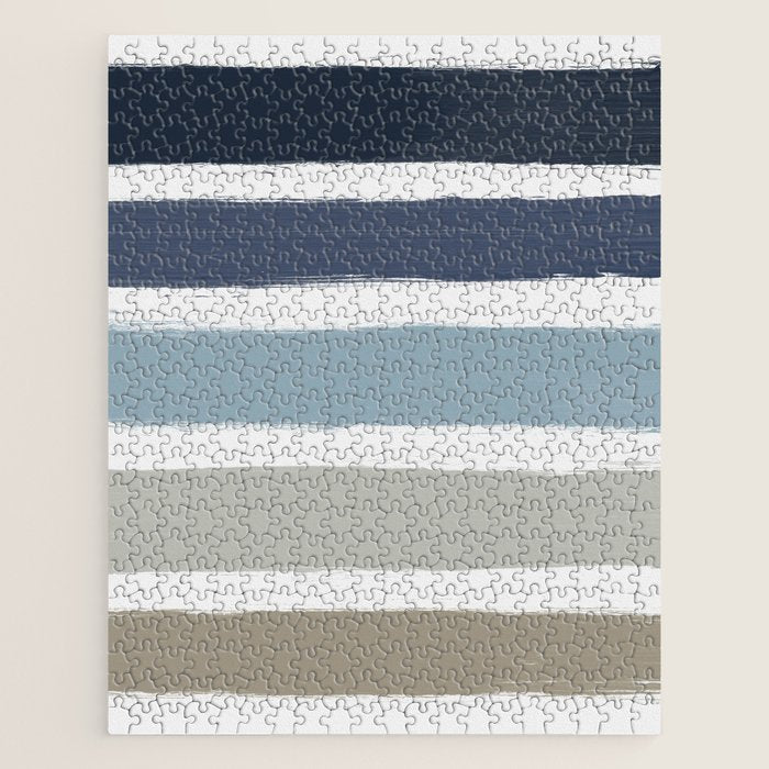 Blue & Taupe Stripes Jigsaw Puzzle Gallery Image 1