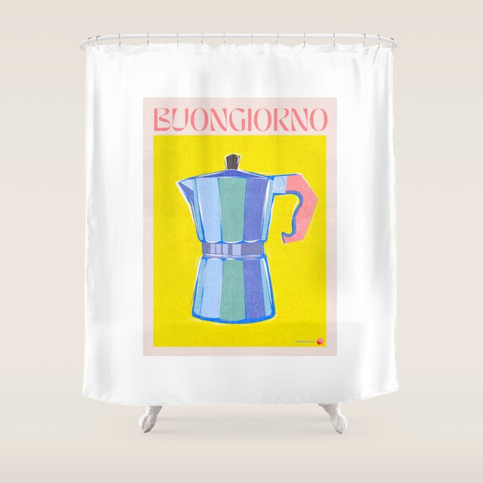 Buongiorno - Bold Retro Italian Coffee Maker Shower Curtain Gallery Image 1