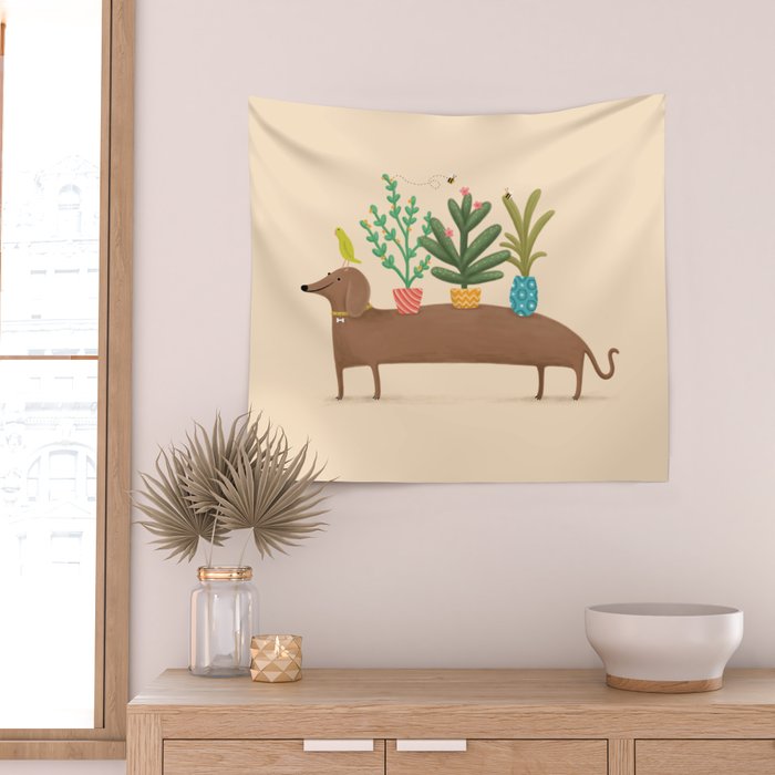 Dachshund & Parrot Wall Tapestry Gallery Image 2