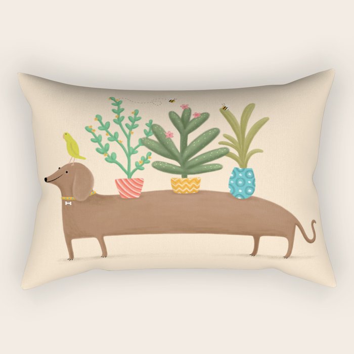Dachshund & Parrot Rectangular Pillow Gallery Image 1