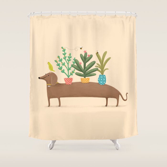 Dachshund & Parrot Shower Curtain Gallery Image 1