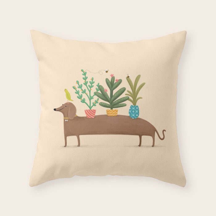 Dachshund & Parrot Throw Pillow Gallery Image 6