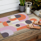 Geometric Bauhaus Shapes - Orange and Lavender Outdoor Rug Gallery Image 2