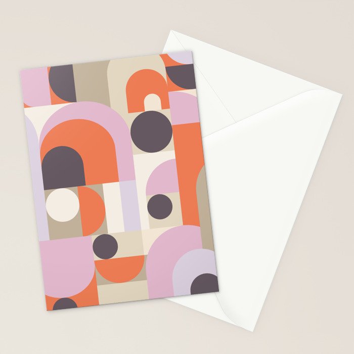 Geometric Bauhaus Shapes - Orange and Lavender Stationery Card Gallery Image 2