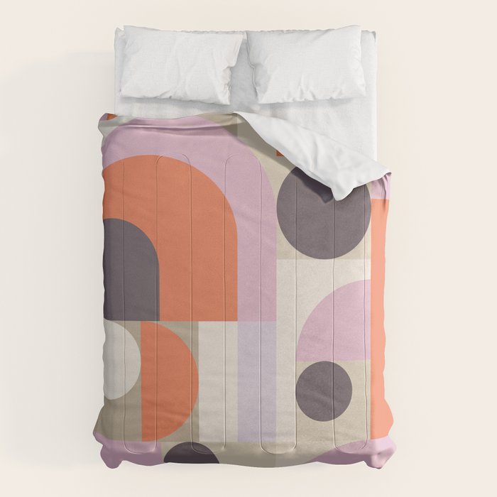 Geometric Bauhaus Shapes - Orange and Lavender Comforter Gallery Image 1