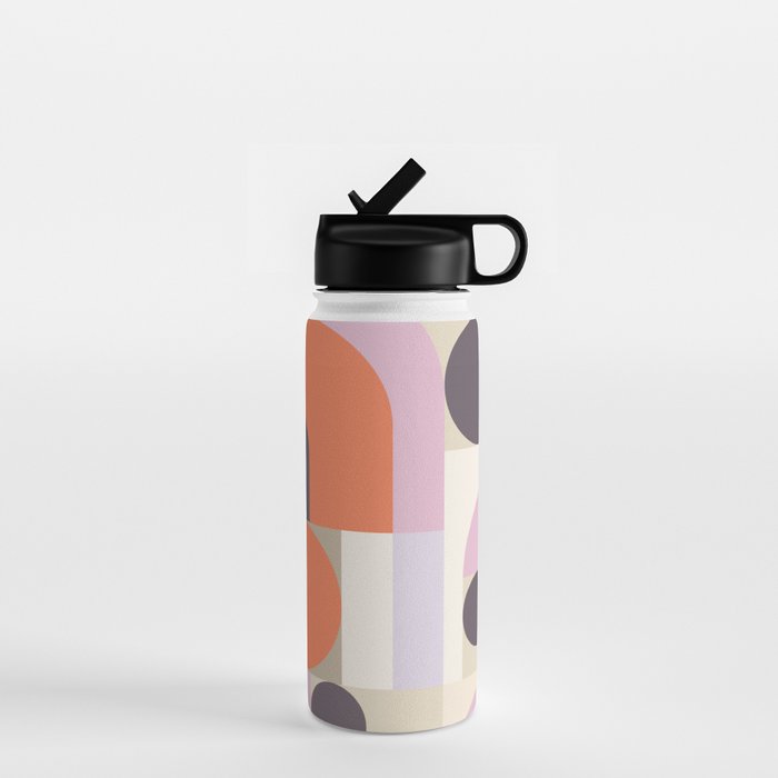 Geometric Bauhaus Shapes - Orange and Lavender Water Bottle Gallery Image 1